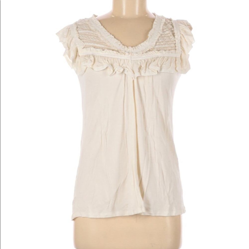 Rainn casual top creamy white lace trimmed sleeveless popover with ruffles sz M